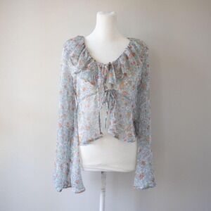 Dizzy Lizzy Blue Floral Tie-Front Blouse